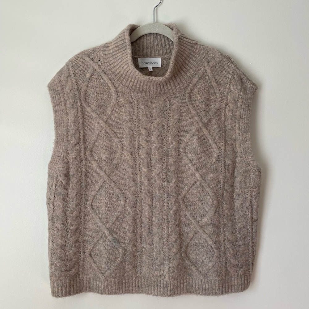 Heartloom Amaya Sweater Vest Taupe Cable Knit Sweater Vest Size Large